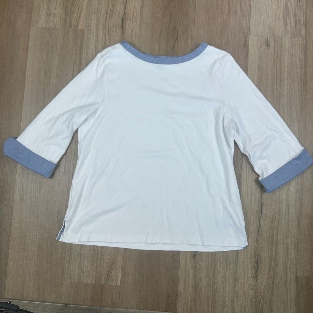 Nautica Women's 2XL XXL 3/4 Cuffed Sleeve Chambray White Top Denim Lining